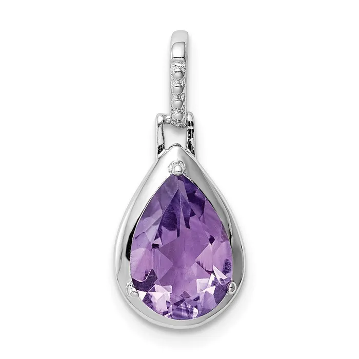 Sterling Silver Rhodiumplated Amethyst Teardrop Pendant Goldia Necklaces