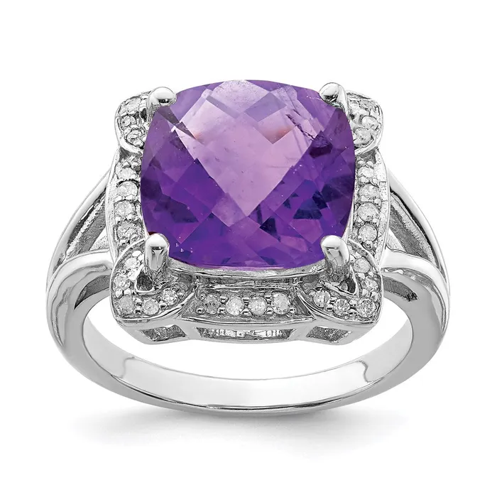 Sterling Silver Rhodiumplated CheckerCut Amethyst u0026 Diamond Ring Goldia Rings Sterling Silver Rhodiumplated CheckerCut Amethyst u0026 Diamond Ring Goldia Rings