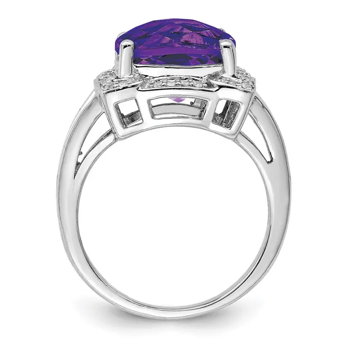 Sterling Silver Rhodiumplated CheckerCut Amethyst u0026 Diamond Ring Goldia Rings