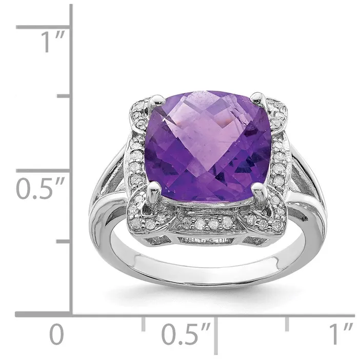 Sterling Silver Rhodiumplated CheckerCut Amethyst u0026 Diamond Ring Goldia Rings