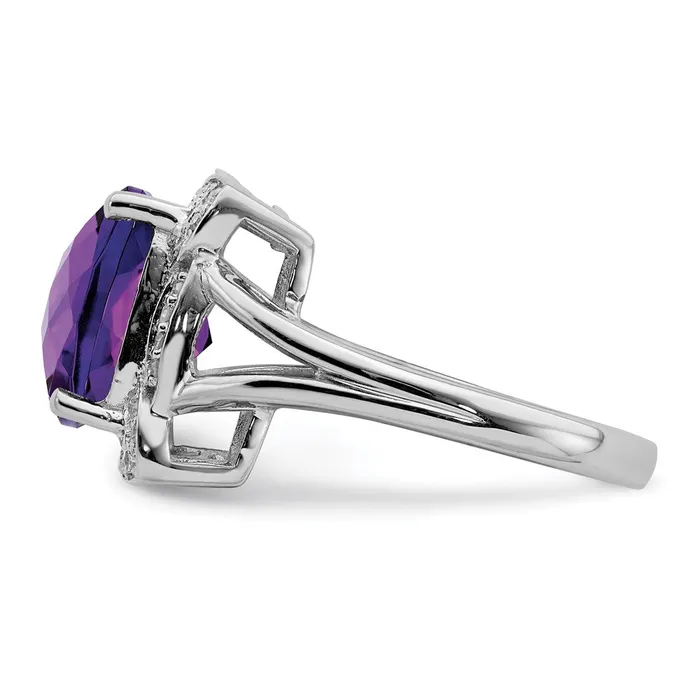 Sterling Silver Rhodiumplated CheckerCut Amethyst u0026 Diamond Ring Goldia Rings