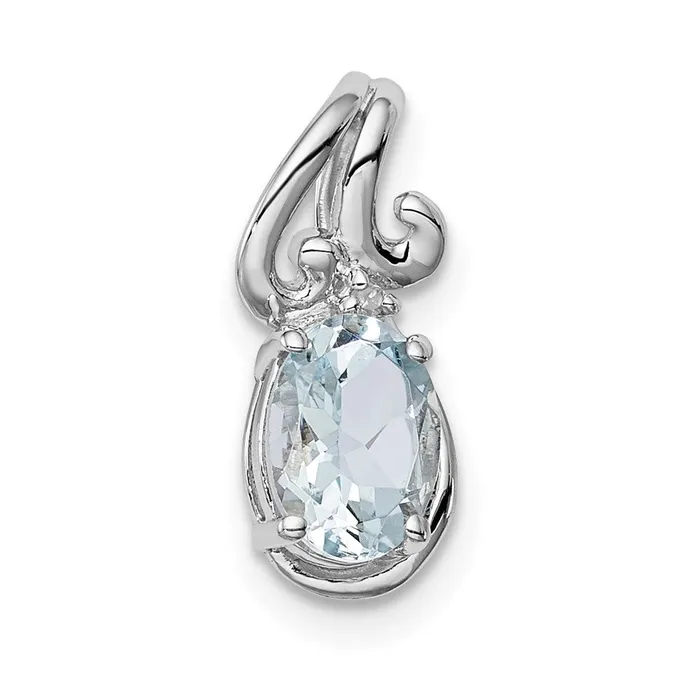 Sterling Silver Rhodium Plated Dia u0026 Aquamarine Oval Pendant Goldia Necklaces Sterling Silver Rhodium Plated Dia u0026 Aquamarine Oval Pendant Goldia Necklaces