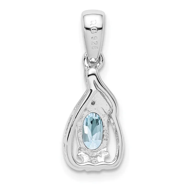 Sterling Silver Rhodium Plated Dia u0026 Aquamarine Oval Pendant Goldia Necklaces
