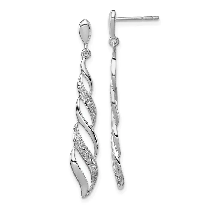 Sterling Silver Rhodium Plated Diamond Swirl Post Dangle Earrings Goldia Earrings Sterling Silver Rhodium Plated Diamond Swirl Post Dangle Earrings Goldia Earrings
