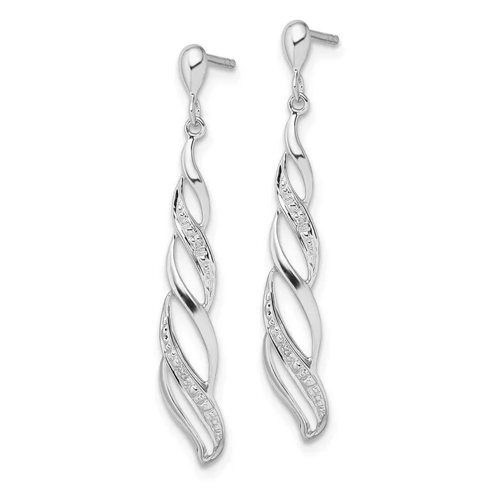 Sterling Silver Rhodium Plated Diamond Swirl Post Dangle Earrings Goldia Earrings