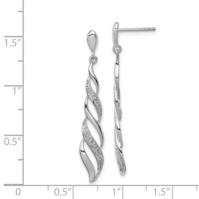 Sterling Silver Rhodium Plated Diamond Swirl Post Dangle Earrings Goldia Earrings