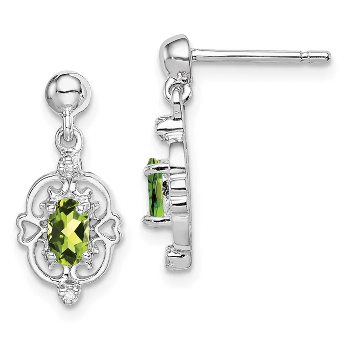 Sterling Silver Rhodium Plated Pear Peridot and Diamond Post Earrings Goldia Earrings