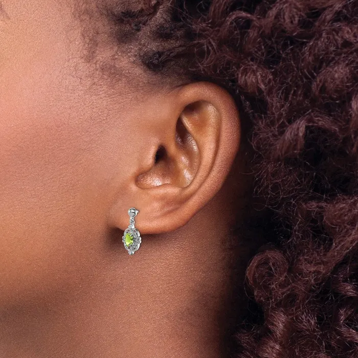 Sterling Silver Rhodium Plated Pear Peridot and Diamond Post Earrings Goldia Earrings