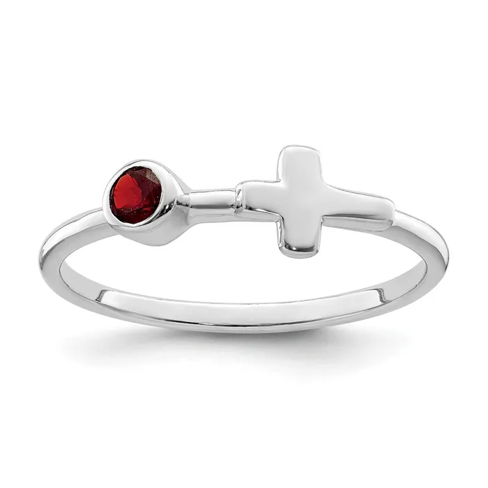 Sterling Silver Rhodiumplated Polished Cross Garnet Ring Goldia Rings
