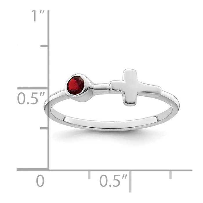 Sterling Silver Rhodiumplated Polished Cross Garnet Ring Goldia Rings