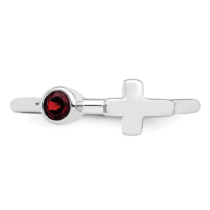 Sterling Silver Rhodiumplated Polished Cross Garnet Ring Goldia Rings