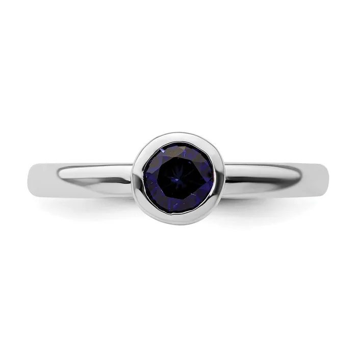 Sterling Silver Stackable Expressions Low 5mm Round Cr Sapphire Ring Goldia Rings