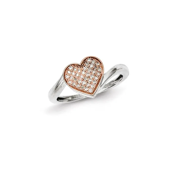 Sterling Silver u0026 14K Rose Gold Diamond Heart Ring Goldia Rings