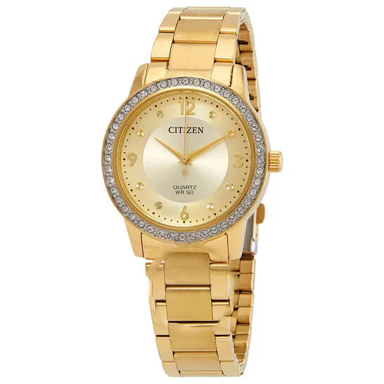 Watches JMS always Original Citizen Quartz Crystal Gold Dial Ladies Watch EL309286P Watches JMS always Original Citizen Quartz Crystal Gold Dial Ladies Watch EL309286P
