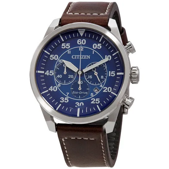 Watches Original Citizen Chronograph EcoDrive Blue Dial Brown Leather Mens Watch CA421041L JMS always Watches Original Citizen Chronograph EcoDrive Blue Dial Brown Leather Mens Watch CA421041L JMS always